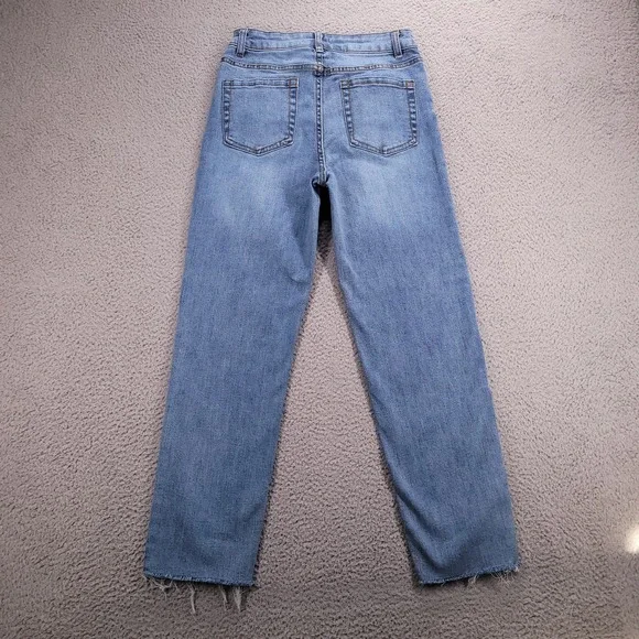 OAT Jeans Size 4/27 Straight Leg High Rise Frayed Hem Medium Wash Denim - Picture 2 of 12
